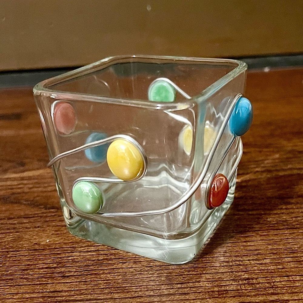 Small Sea Glass Colorful Square Candle Holder Trinket Dish Decor - Picture 3 of 9